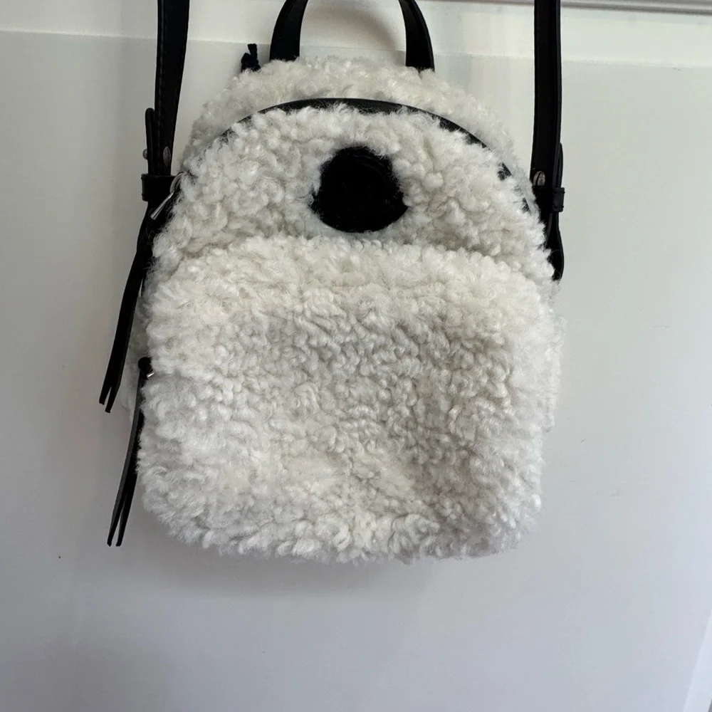 Moncler Kilia Black and White Shearling Crossbody Bag - Picture 1 of 7